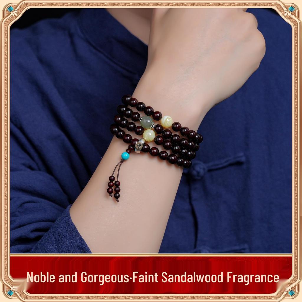 Indian Sandalwood Prayer Beads: 108 Bead Buddhist Rosary Bracelet for Men and Women, High-Density Wenwan Style.