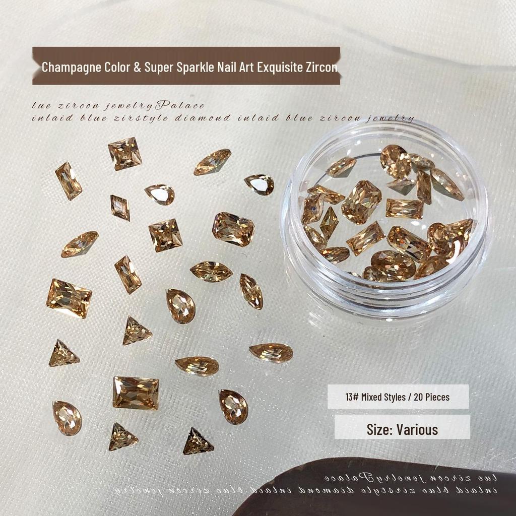 5A Champagne Marquise Zircon Nail Art Decorations - Flashy Nude Diamond Water Drop Shapes