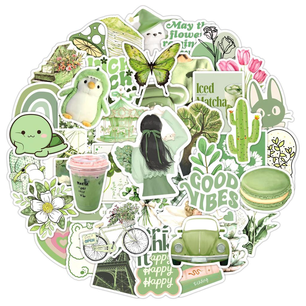 50 Pcs Ins-Style Green Girl Cute Cartoon Stickers Waterproof PVC Decorative Sticker Perfect for Notebook RecordingYourLife Store