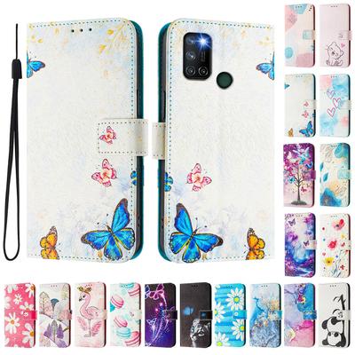 Capa tipo carteira de couro pintado de luxo da família Butterfly, estilo livro, para Oppo A72/A52/A92 4G, A36 4G, Reno 8/9, Realme 8/9/10/11/12...