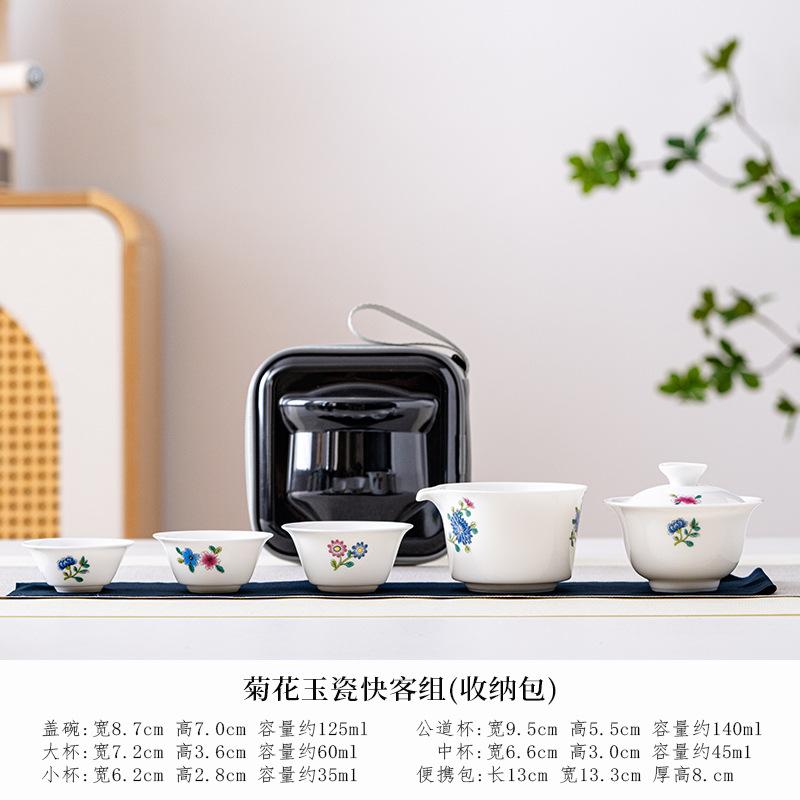 Dehua White Porcelain Sheep Fat Jade Travel Outdoor Portable Car-mounted Outing Kung Fu Tea Set Storage Bag