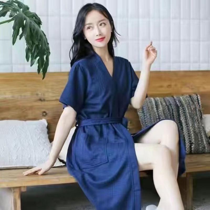 Unisex Waffle Weave Bathrobe: Lightweight, Water-Absorbent Yukata-Style Nightgown for Spring, Summer, and Autumn