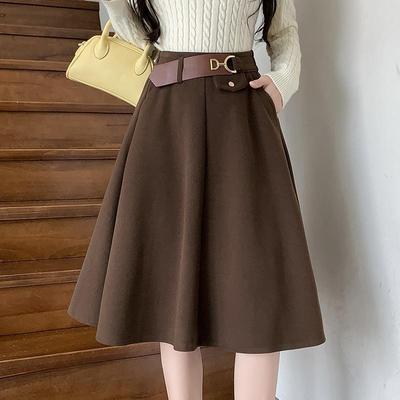2025 New Style Women's Elegant Woolen High Waist Mid-Length Draped Umbrella Skirt for Autumn and Winter