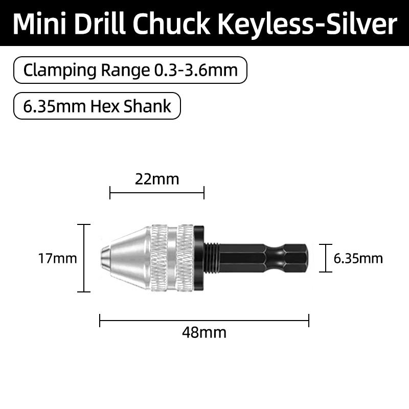 Mini Keyless Chuck Quick Change Electric Drill Bits Collet Converter Extension Screwdriver Chucks Adapter Fixture 1/4" Hex Shank