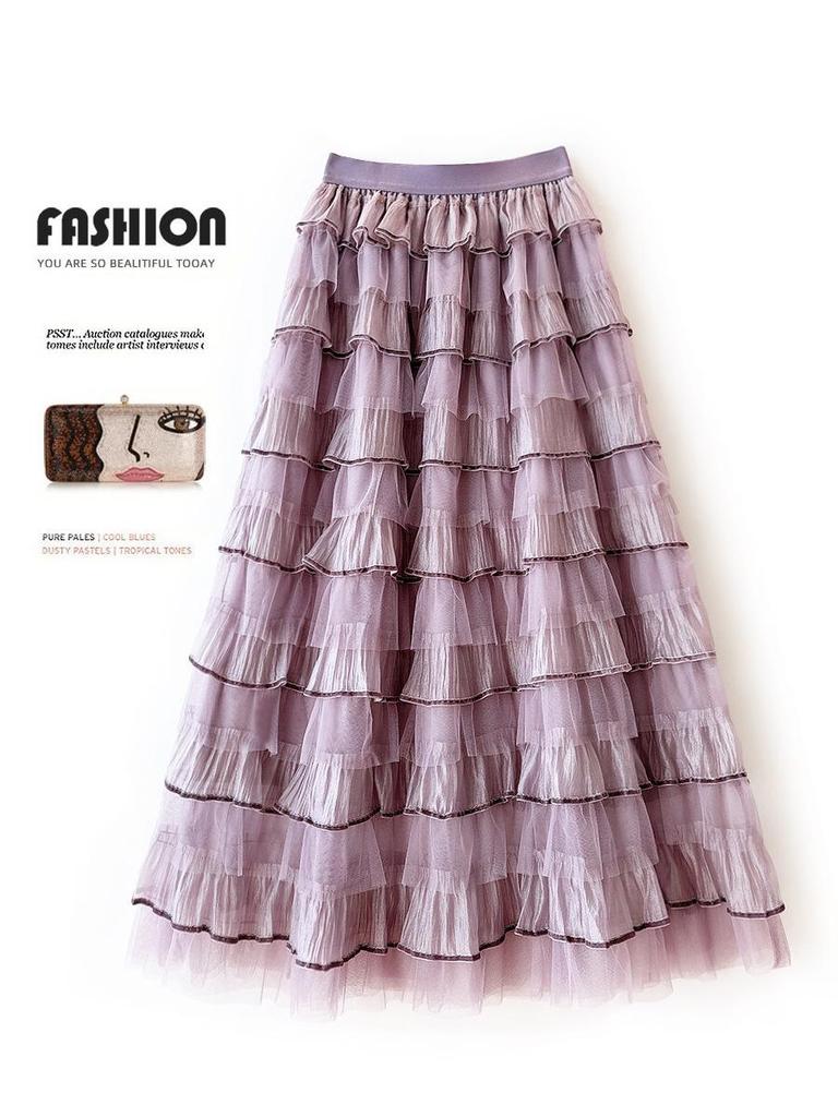 Layered Organza Long Fairy Cake Dress with Half Skirt