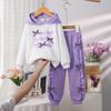 Girls' Hooded Sweatsuit Set Printed Bow Pullover Hoodie + Pants Set Fall/Winter Comfortable Casual 2pcs