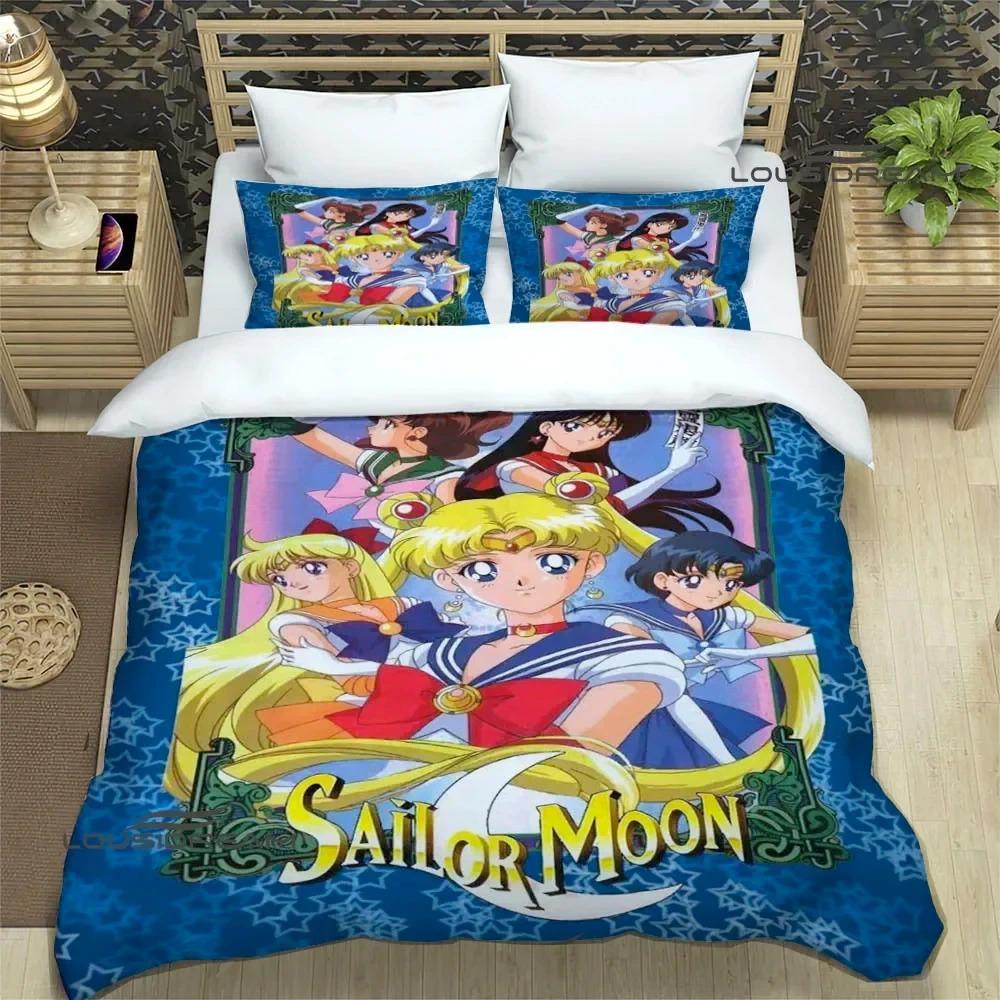 Cartoon S-Sailor Moon Bettwäsche-Sets, exquisites Bettzubehör-Set, Bettbezug, Bettdecke, Bettwäsche-Set, luxuriöses Geburtstagsgeschenk