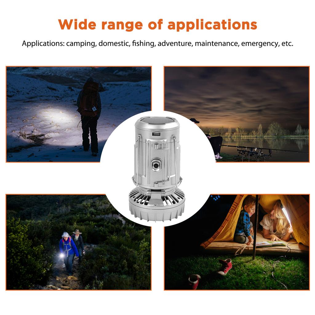 Foldable Camping Lantern Fan Solar/Rechargeable/Battery Powered 1500mAh LED Lantern Handheld Fan Waterproof Power Bank with Hook