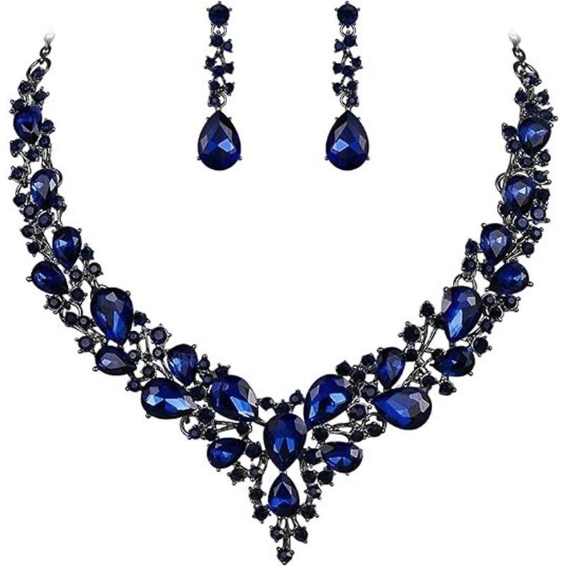Newlywed Rhinestone Crystal Necklace And Earrings Set - Luxurious Jewelry Set For Ladies' Dance And Banquet Events