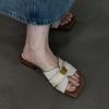 Ladies' French Niche Design, One Line Cool Slippers, Women's Outerwear, Middle Heel Matching Skirt, Beach Slippers