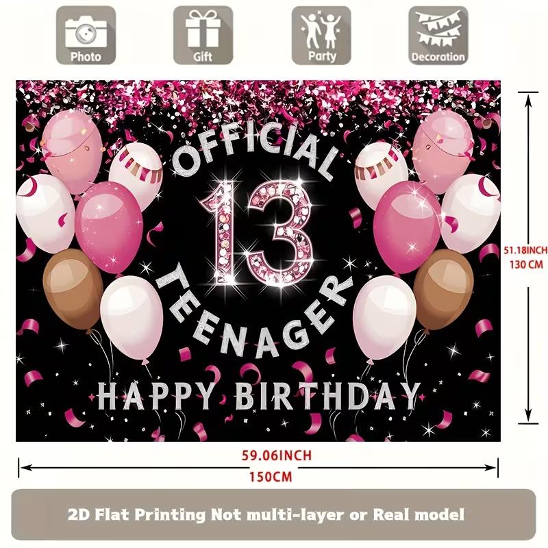 Sfondo 2D Nero per il 13° Compleanno per Ragazze Sfondo Ufficiale per Fotografia di Adolescenti
