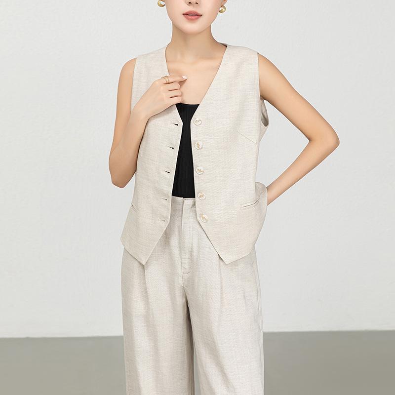 Tencel Linen Sleeveless Vest, Short Vintage Old Money Style Elegant V-neck Vest, New Women's 11 Linen Vest