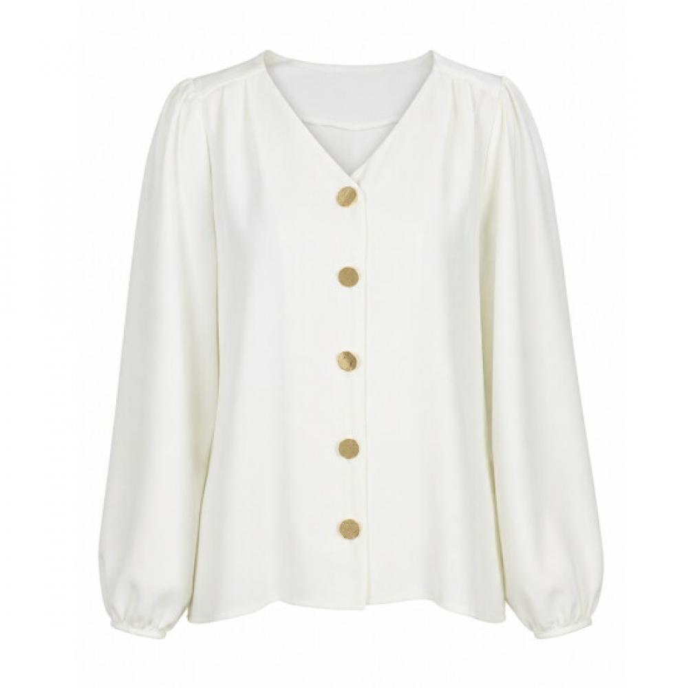 Shop Women S K Made FormaL gueSt vnecK L S bLouSe goLd Btn Ivory Rei wbL260102