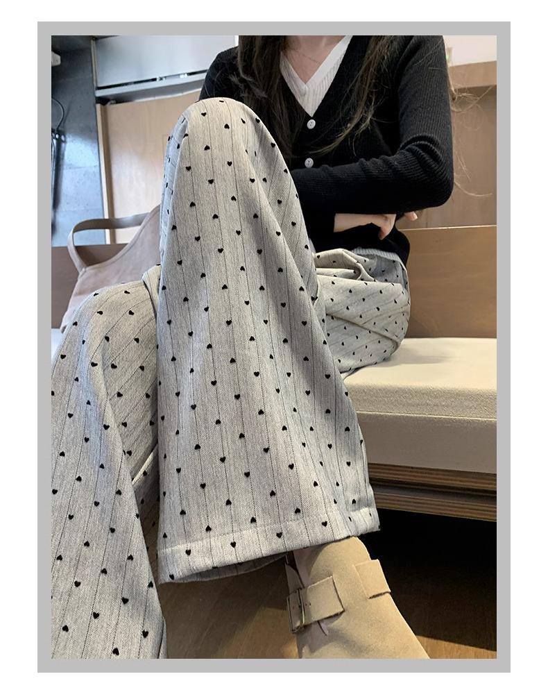 Retro High-Waisted Wide-Leg Heart Pants for Petite Women - Spring & Autumn 150 Cm Length