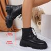 Black Chunky Platform Motorcycle Boots Women Wide Foot Pu Leather Lace Up Ankle Boots Woman Plus Size 42 Thick Sole Short Botas