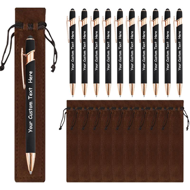 25Sets Customizable Ballpoint Pens Luxury Soft Touch round Writing Tools with Brown Cases - Includes 25 Pens And 25 Brown Bags