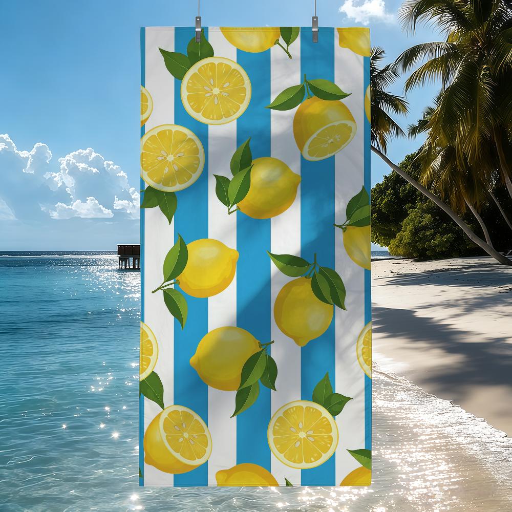 

abstract lemon fruit striped pattern Towel Quick Drying Beach Towels Are Suitable For Swimming Pools Camping Yoga And The Gym W30*H60(CM)