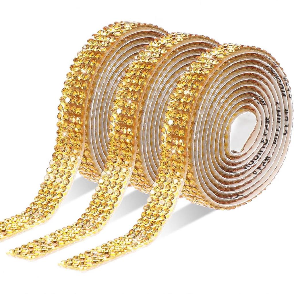 3Pcs Adhesive Rhinestones Ribbon Sparkling Rhinestones Ribbon 9mm Crystal Ribbon Roll for Craft Wedding Cake Decoration
