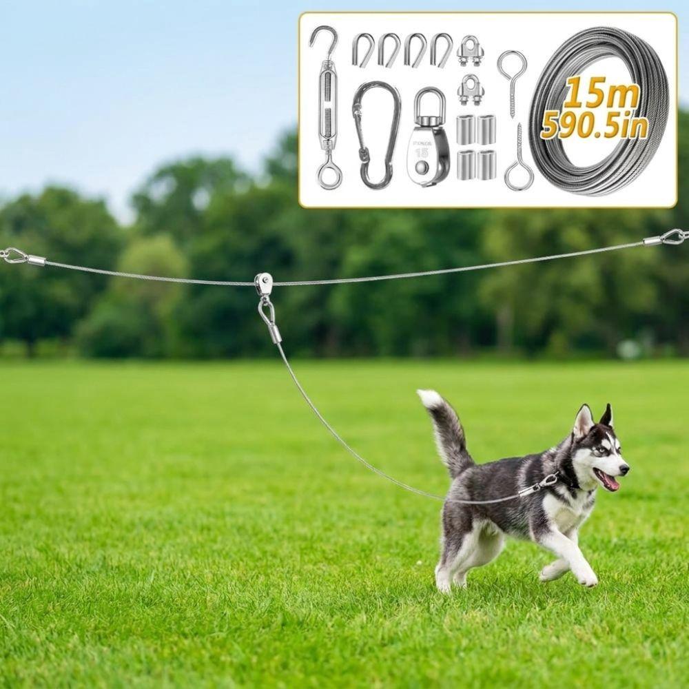 Anti Rust Dog Runner for Yard Metal Buckle Trolley Dog Run Cable System Kit Park Camping