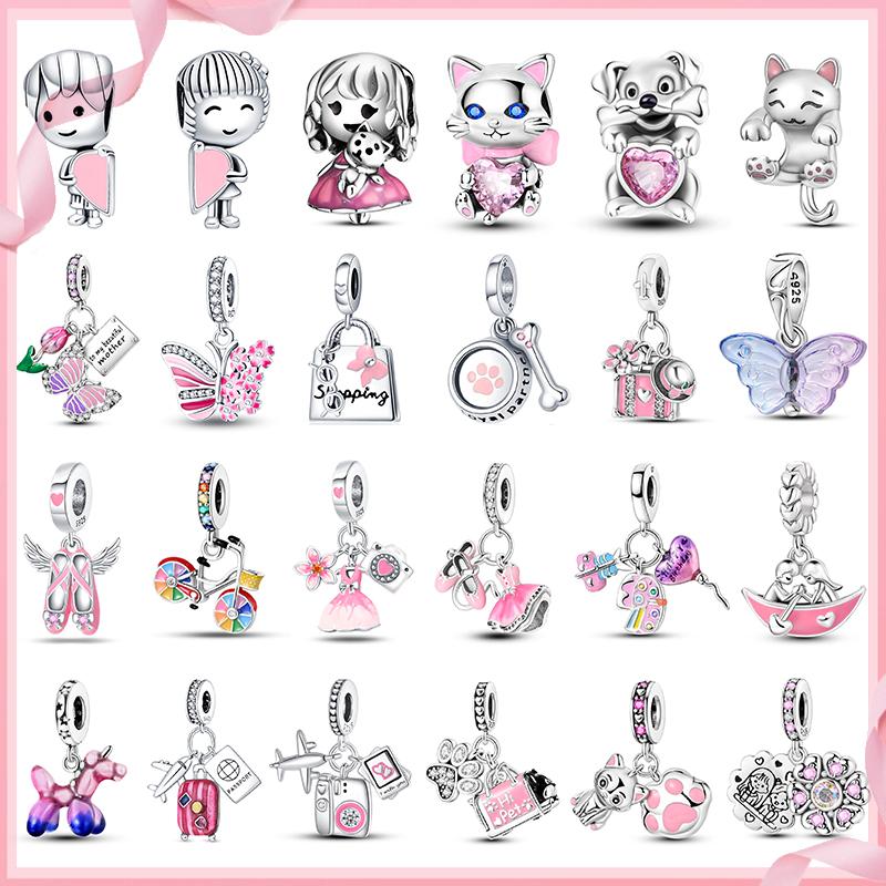 TOP Copper Pink Girls Skirt Cute Cat Charm Bead Charms Bead Charms Ideal For Womens Authentic Bracelets Copper Pendant Do It Yourself Jewellery Gift