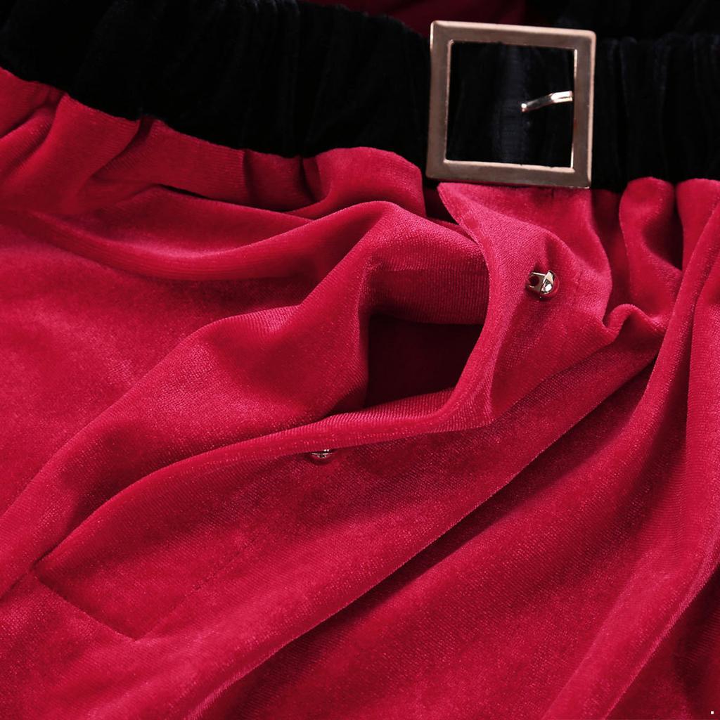 Mens Santa Claus Pants Christmas Cosplay Costume Red Soft Velvet Long Loose Trousers