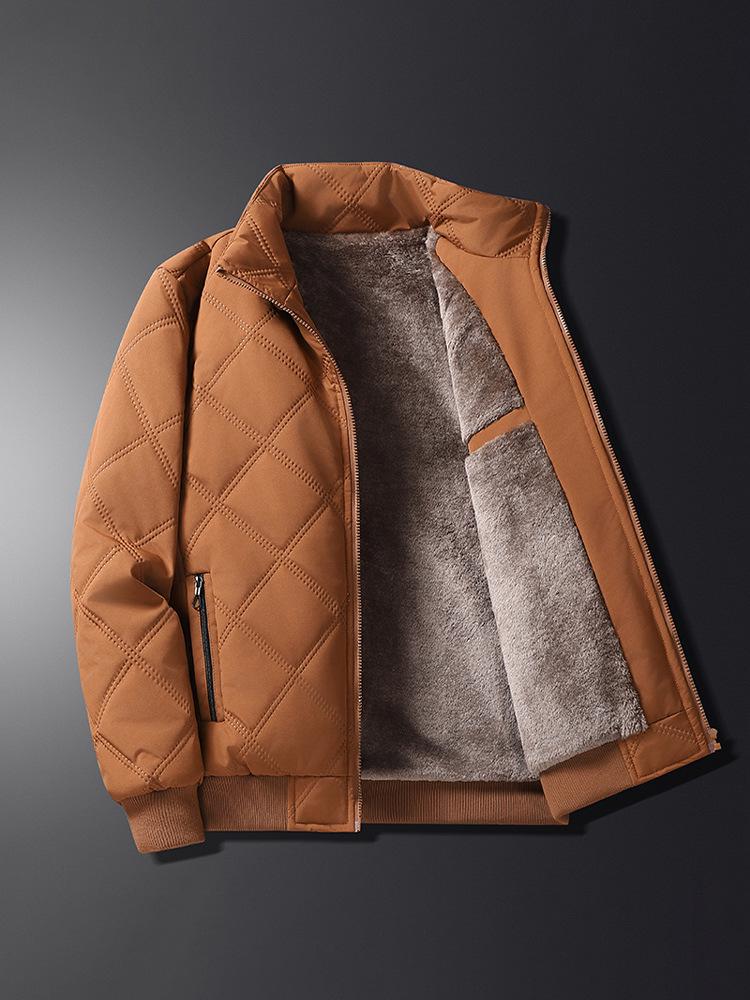 Men’s 2025 Winter Stand Collar Windproof Cotton Jacket - Thick Velvet, Middle-Aged Dad Style