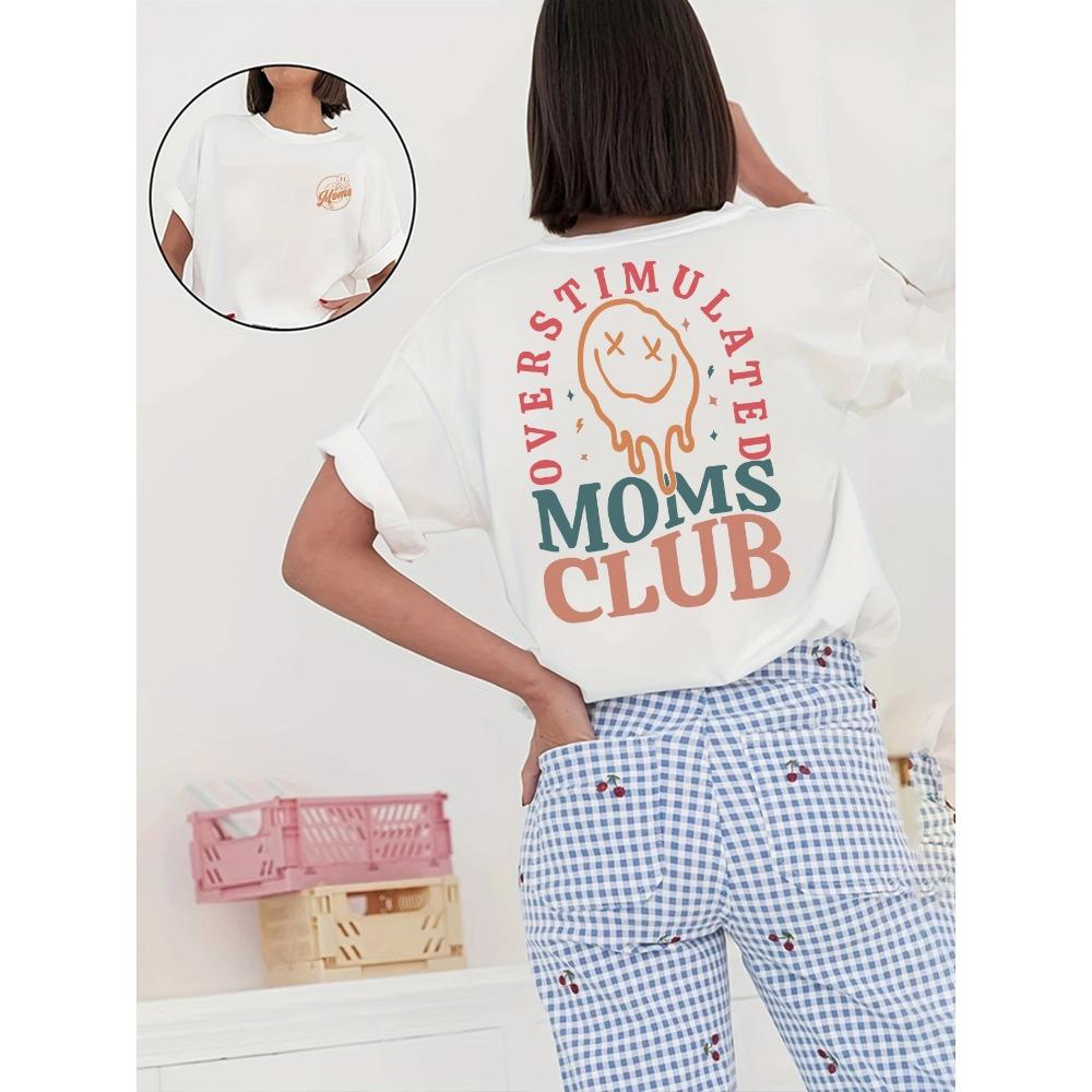 Overstimulated Moms Club Women's Tee Funny Mom Life Graphic Casual Black Oversized Top