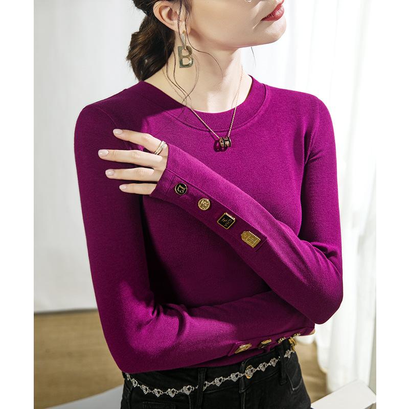 Crew neck bottoming shirt women's inner warm autumn and winter black long-sleeved t-shirt women's imitation cashmere top