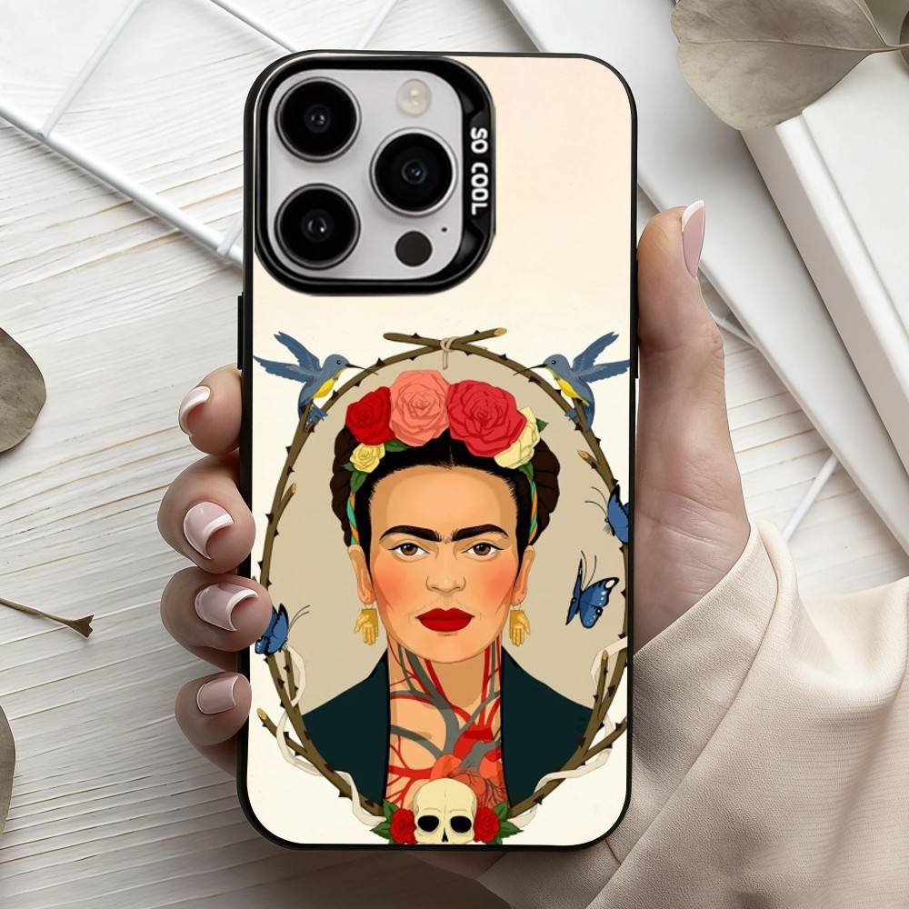 F-Frida-A K-Kahlo-g A-Art  Phone Case For iPhone17,16,15,14,13,12,11 Plus,Pro Max Black Candy Silver Plated Cover