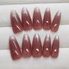 Removable Wine Red Cat Eye Long Press-On Nails - Sweet High-End Nail Art Stickers