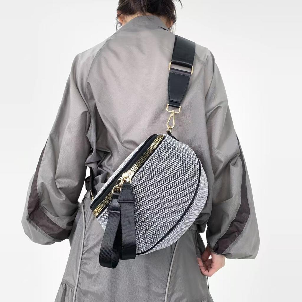 Women'S Quilted Mesh Crossbody Bag Minimalist Neutral Shoulder Handbag