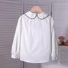 Girls White Long Sleeve Blouse 100% Cotton Ruffled Collar Bow Embroidery Spring Autumn Top for Kids Aged 5-12