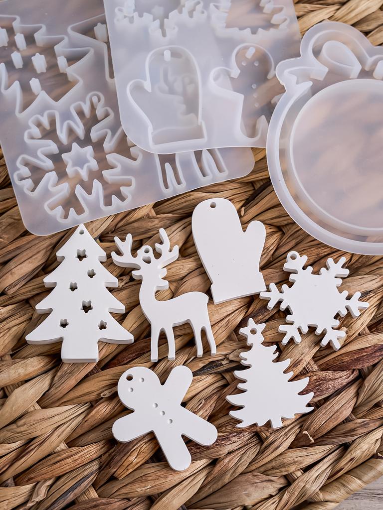 DIY Weihnachtsbaum Anhänger Silikonform Handgemacht Schneeflocke Harzformen Auto Hängeanhänger Gipsform Weihnachtsdekoration