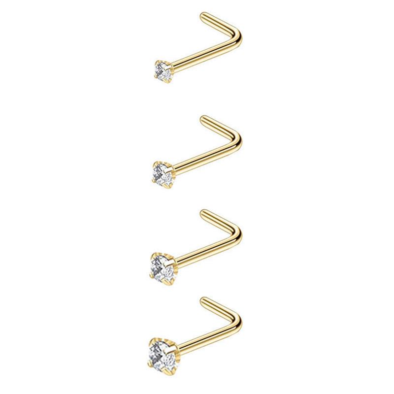 4/12PCS Stainless Steel Zircon Nose Piercing Stud Set L Shape Nose Ring Lot Twist Nose Ring Stud Bulk Body Piercing Nariz Pack