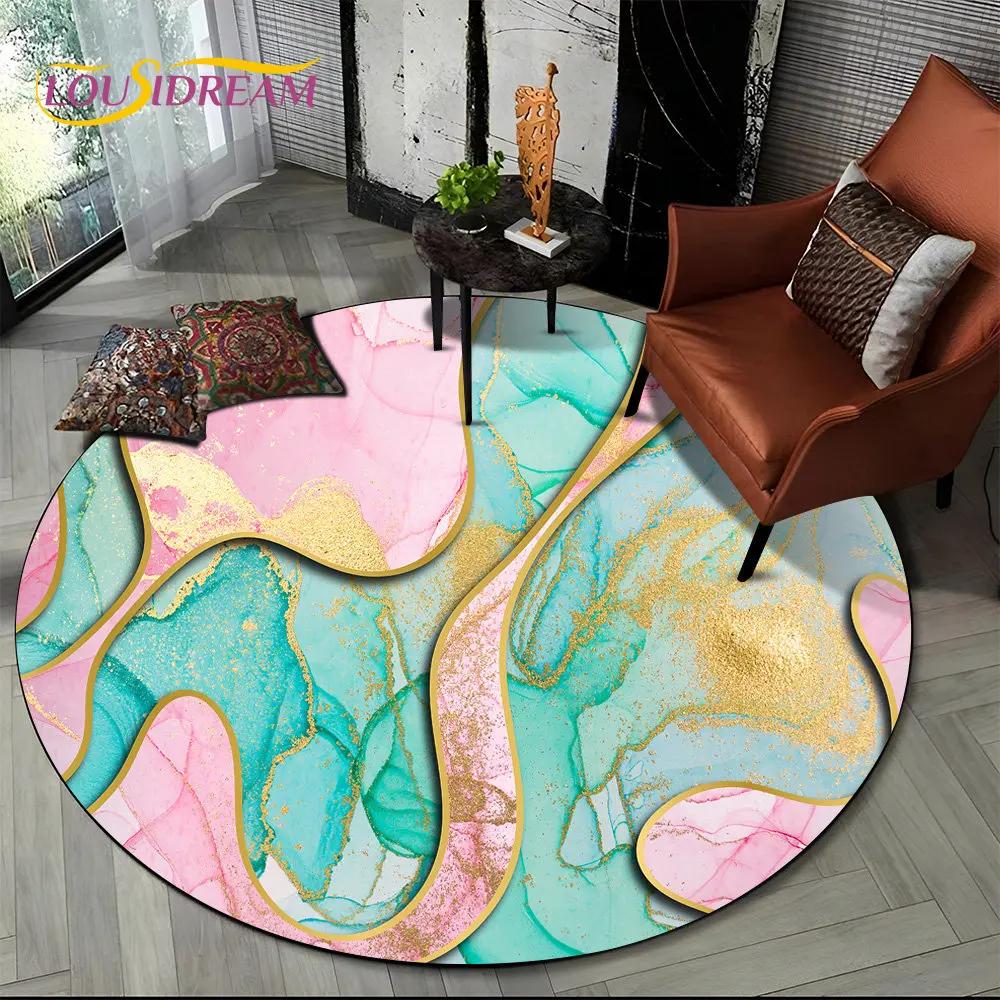 HD Colour Gold Nordic Marble Splendid Round Area Rug,Carpet for Living Room Bedroom Sofa Playroom Decor,kids Non Slip Floor Mat