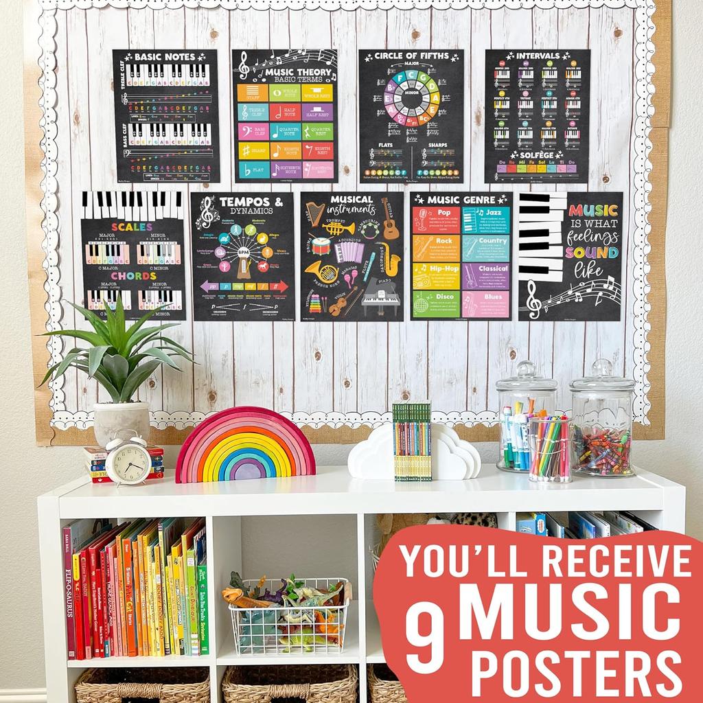 Hadley Designs Music Classroom Decor –9 Music Classroom Posters Elementary, Choir & Solfege Posters, Solfege Hand Signs & Musical truments Bulletin