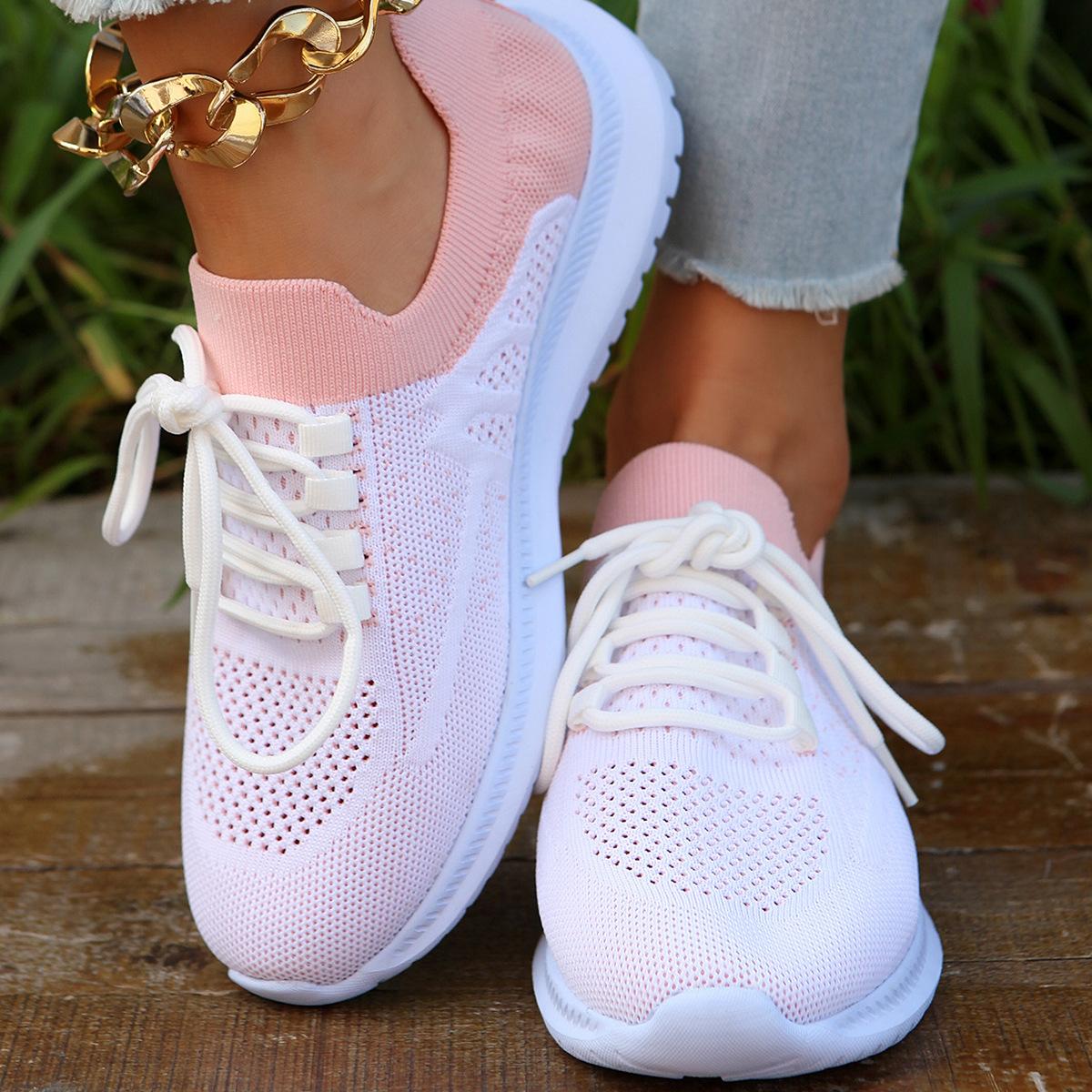 

Новые весенние и летние женские спортивные кроссовки с мушками, модные универсальные кроссовки для бега, сетчатые, дышащие, повседневные, для студенток 36 розовый