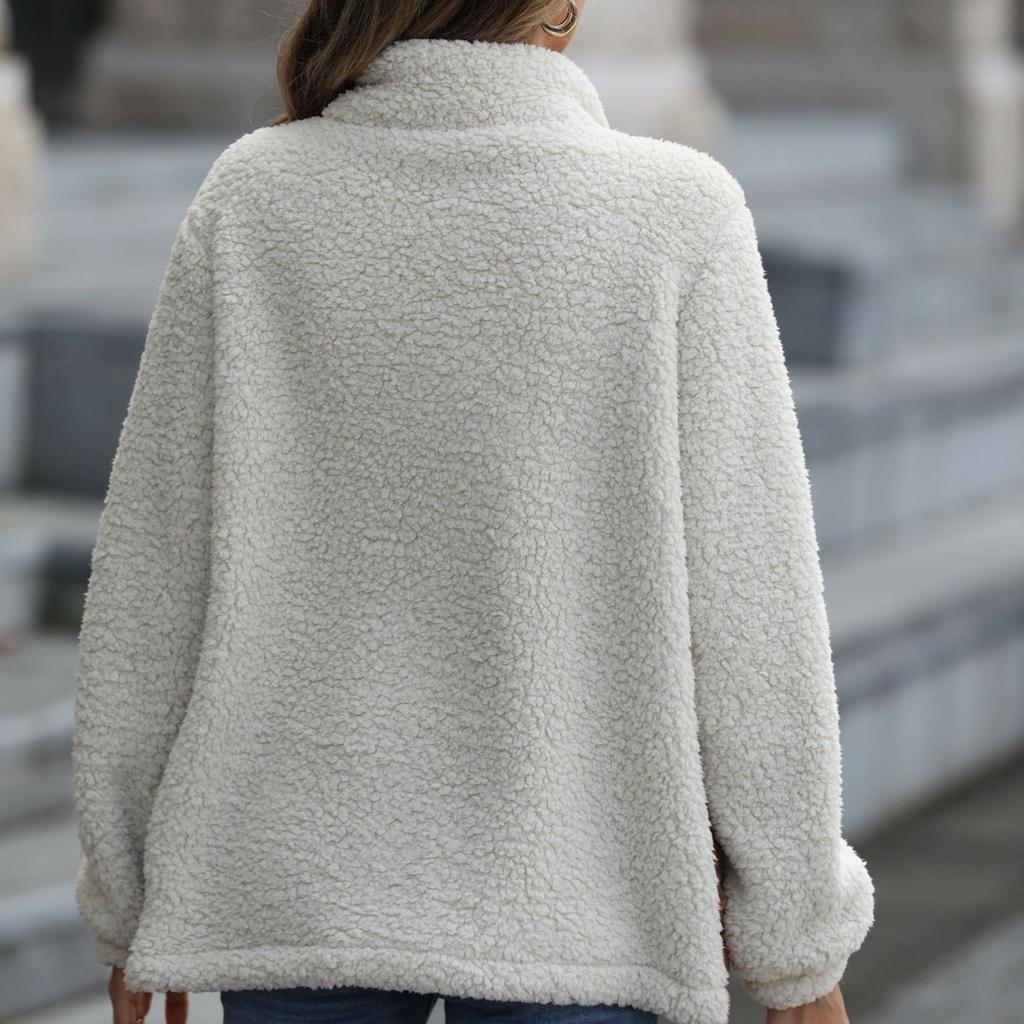 2025 Neuer Damen Casual Flauschiger Mantel Langarm Locker Rundhalsausschnitt Patchwork Reißverschluss Tierdruck Beidseitiges Fleece Oberbekleidung