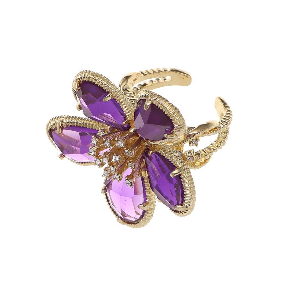 Women Girl Shine Exaggerated Fairy Ring Rhinestone Flower Open Adjustable Big Flower Crystal Ring