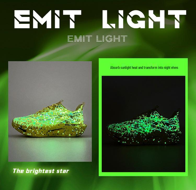 Yellow Lightweight Night-Glow Running Shoes with Carbon Plate for Students - Lace-Up Sports Shoes for Long-Distance Speed Racing