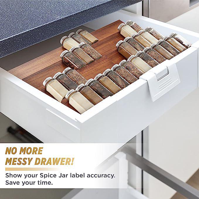 4-Tier Solid Wood Spice Rack Drawer Tray for Cabinet Storage