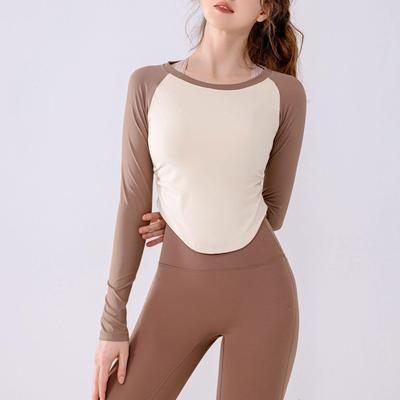Top da Yoga da Donna Autunnale ad Asciugatura Rapida con Contrasti, Vestibilità Slim, Manica Lunga