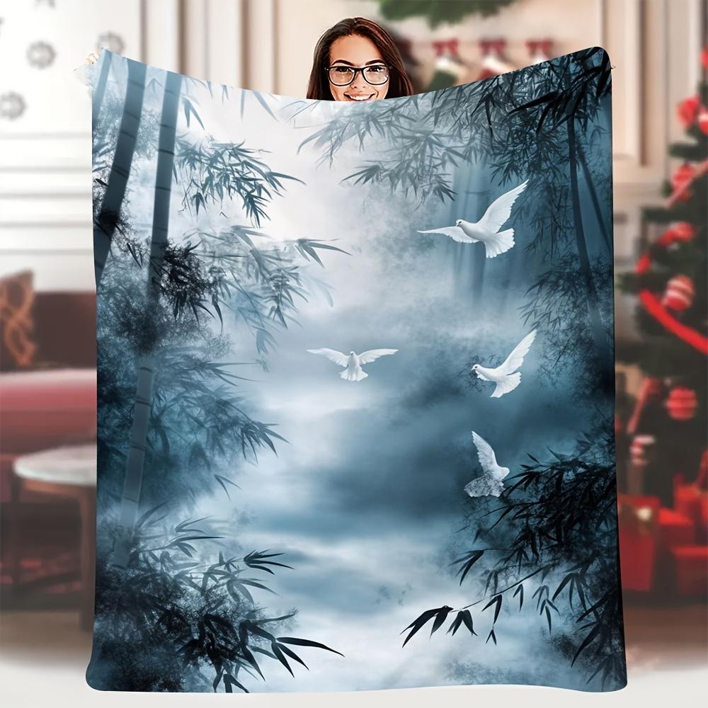 

1pc Vintage Misty Bamboo Forest & White Doves Printed Blanket 60x80 Inch - Soft 100+ Thread Count All-Season Bedspread for Bedro 70x100cm28x39in