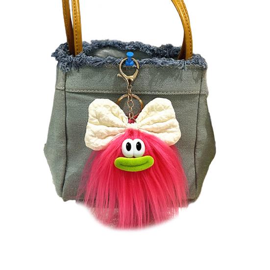 Keychain Cartoon Plush Doll Wearing Big Bowknot Decor Big Mouth Design Charm Key Chain