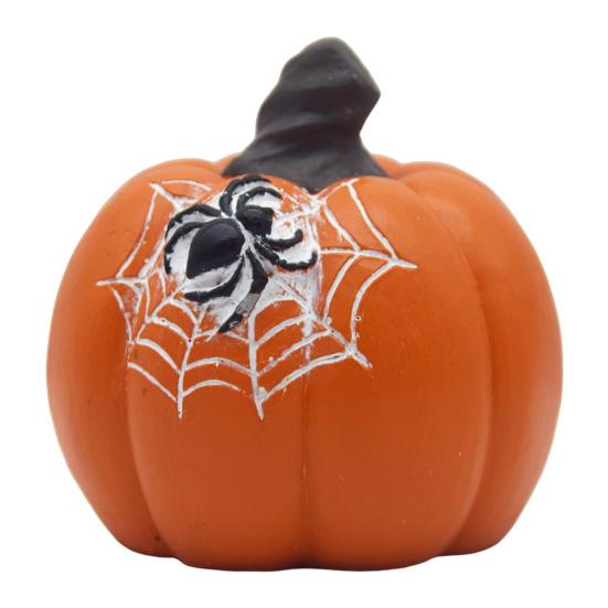 Halloween Pumpkin Figurine Spooky Bat Ghost Spider Web Pumpkin Statue Resin Tabletop Decoration for Home Mantel Shelf Decor