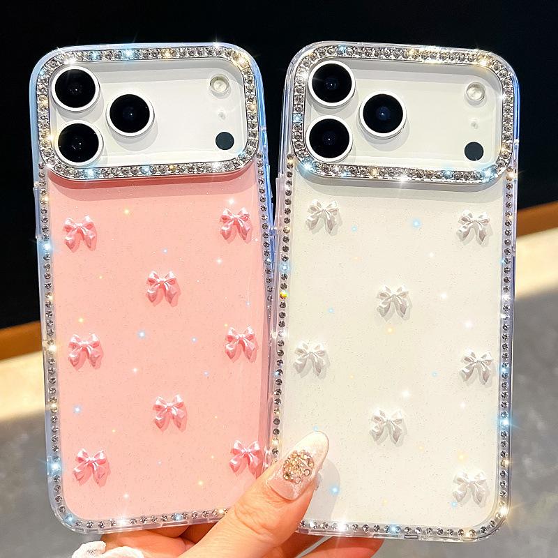 Applicable To Apple 17promax Flash Diamond Mobile Phone Case Samsung S26Ultra Bow iPhone17E Three-dimensional A17