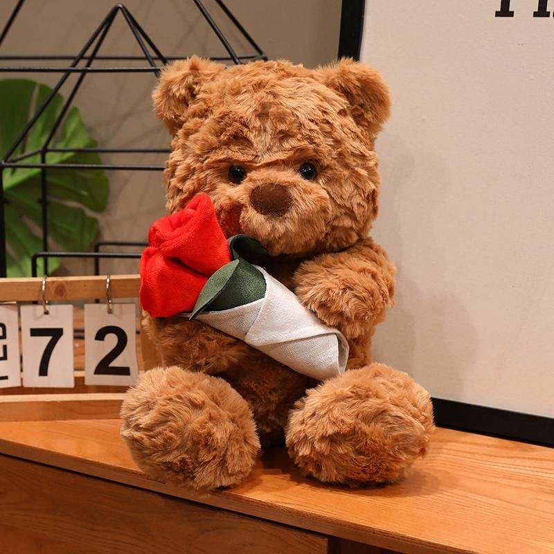 sale 30cm Cartoon Rose Bear Plush Toy Stuffed Valentine's Day Rose Animal Say Love Holding Rose Girlfriend Gift