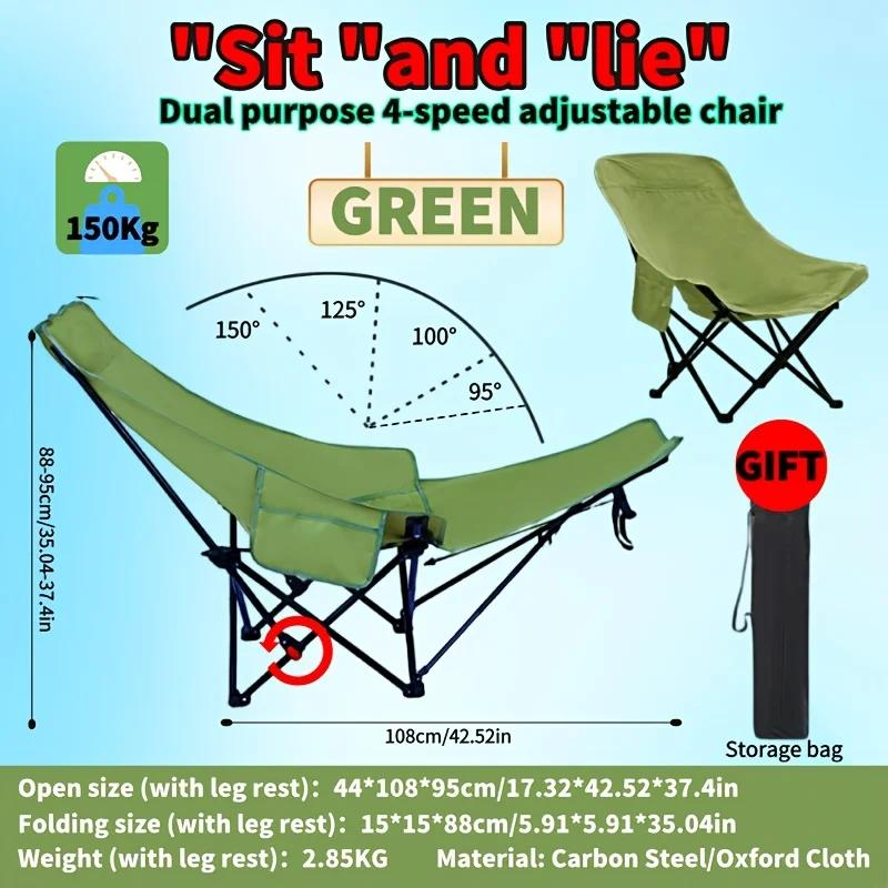Portable Adjustable Folding Moon Chair for Camping, Fishing & Outdoor Relaxation - Steel Frame, 4-Position Leg Support