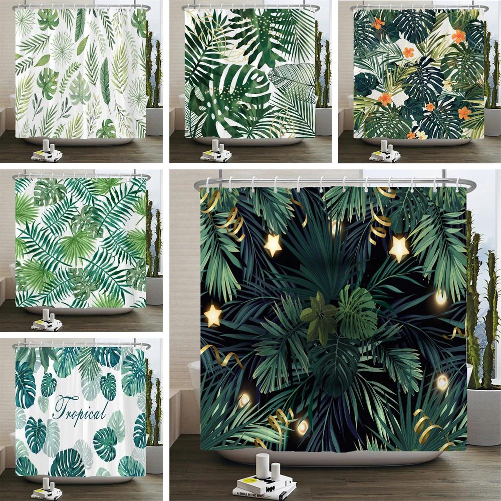 Green Plant Leaves Printed Shower Curtains Waterproof Polyester Curtain with Hook Decoration Bathroom Curtains 3D Shower Curtain
