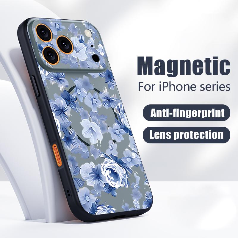 Blue Rose Flowers Pattern Case For iPhone 17 Pro Max Magnetic For Magsafe Skin Feeling Cover For iPhone 16 15 14 13 Pro Max